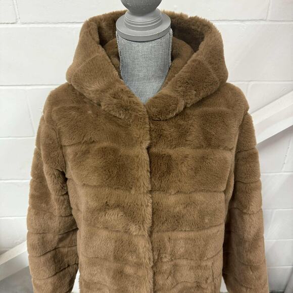 Apparis Goldy Coat Hooded Faux- Fur Jacket Camel Women’s Small Vegan Fur - Picture 4 of 11